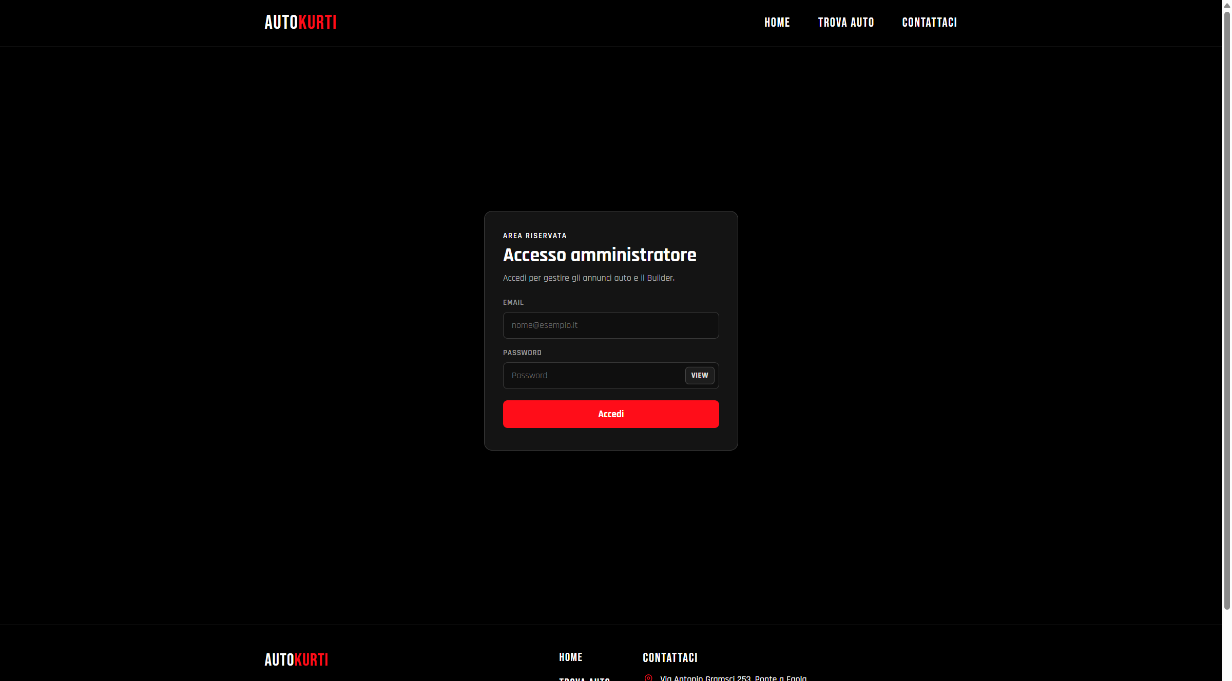 Login area riservata amministratore per gestione annunci