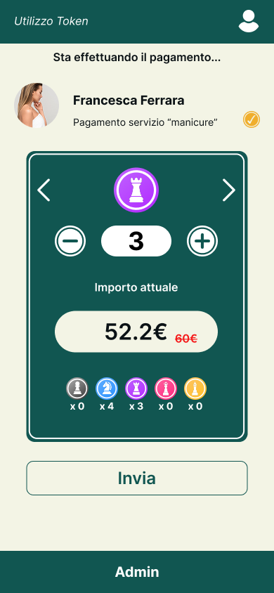 Pagamento utente con riepilogo incasso e token distribuiti